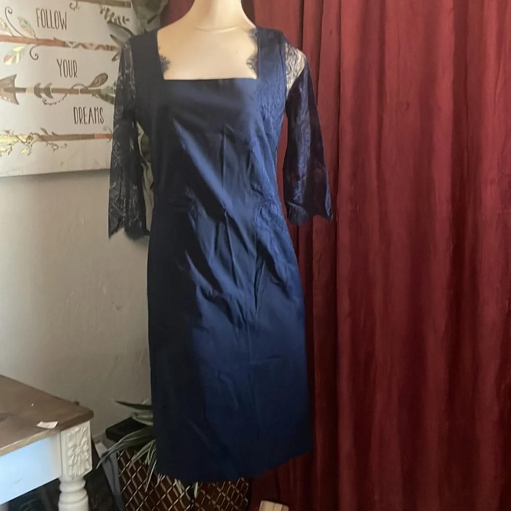 Missmay Retro Gorgeous City Stretchy Navy Blue Lace Bodycon Dress size medium* - Picture 15 of 15